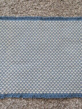 Handmade Berea College Crafts Blue and Cream Woven Table Place Mat with Fringe